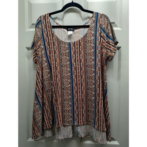 Star Vixen Women's Size 1X Orange & Blue Scoop Neck Mixed Pattern Tunic Top - Picture 1 of 5